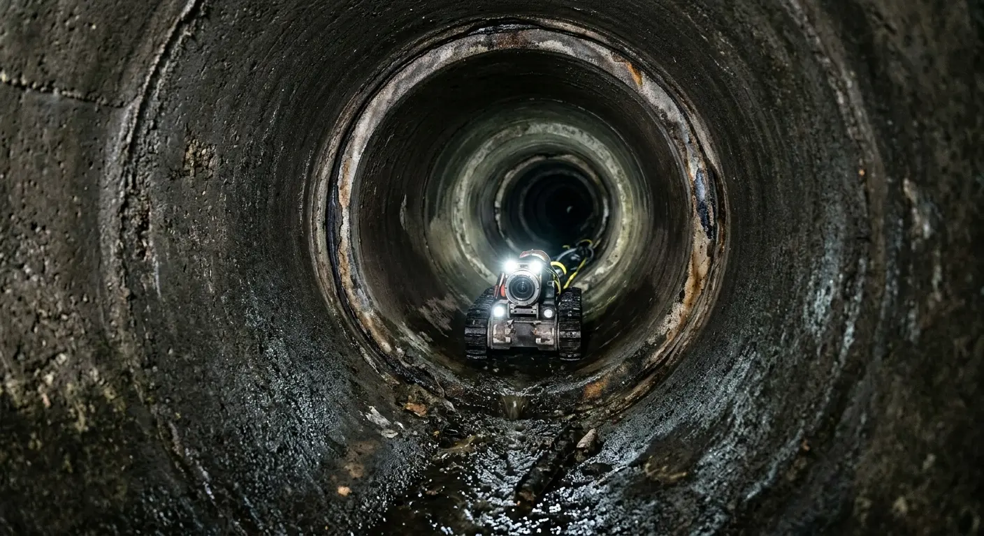 Robotic sewer camera inspecting pipe interior for Sewer Line Cleaning in Mentone